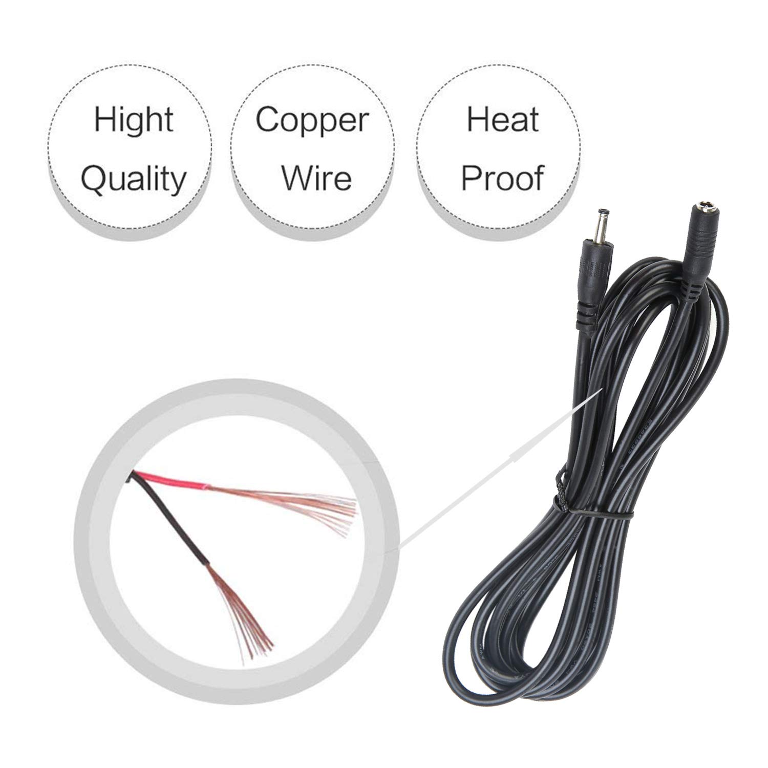 COOLM 3 m Gleichstrom-Verlängerungskabel, 3,5 mm x 1,35 mm, DC-Stecker, 20 AWG, für Überwachungskamera, IP-Kamera.