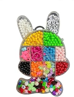 طقم خرز لعبة موضوع في علبة على شكل أرنب لعمل أكسسوارات مبتكرة ومعدات يدوية الصنع للأطفال