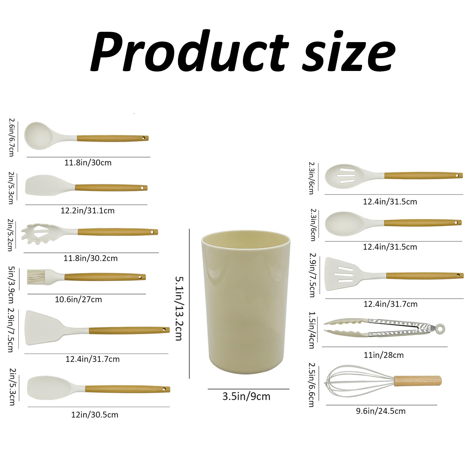 12 Pezzi Set Utensili Cucina Silicone, Set Di Utensili Da Cucina Con Porta Utensili, Mestoli Cucina Silicone Antiaderente Con Manico in Legno, Pentole, Set Mestoli Cucina Resistenti Al Calore