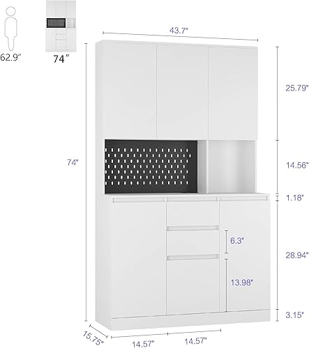 Miniatura 2 de RIDFY Armario de despensa de cocina de 74 pulgadas con estación de carga, aparador independiente con cajón, armario de despensa moderno con soporte