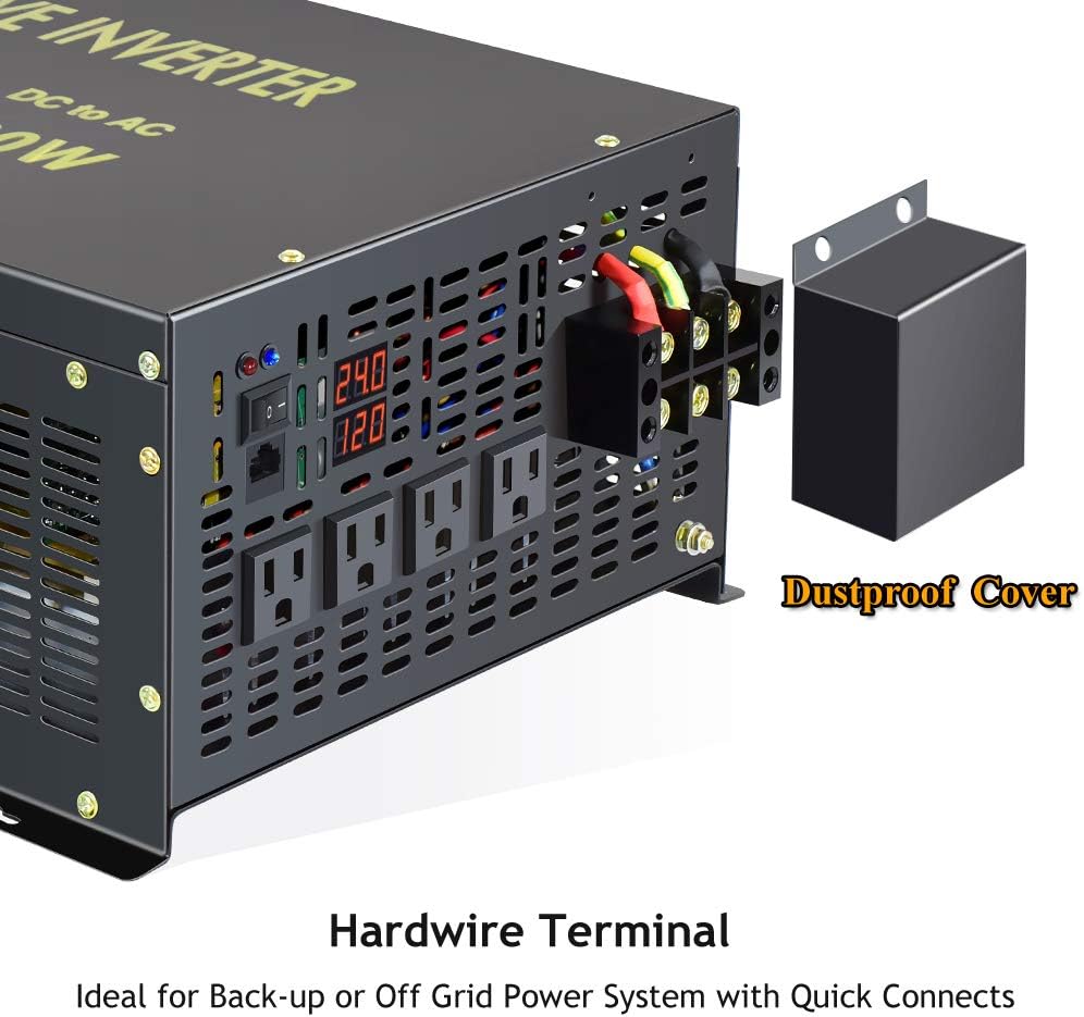 Hot Deals Reliable 8000W Continuous Power Heavy Duty Pure Sine Wave Power Inverter DC 24V to AC 120V with 4 AC Outlets Remote Control 66A Hardwire Terminal and LED Display for RV Car Solar System Emergency