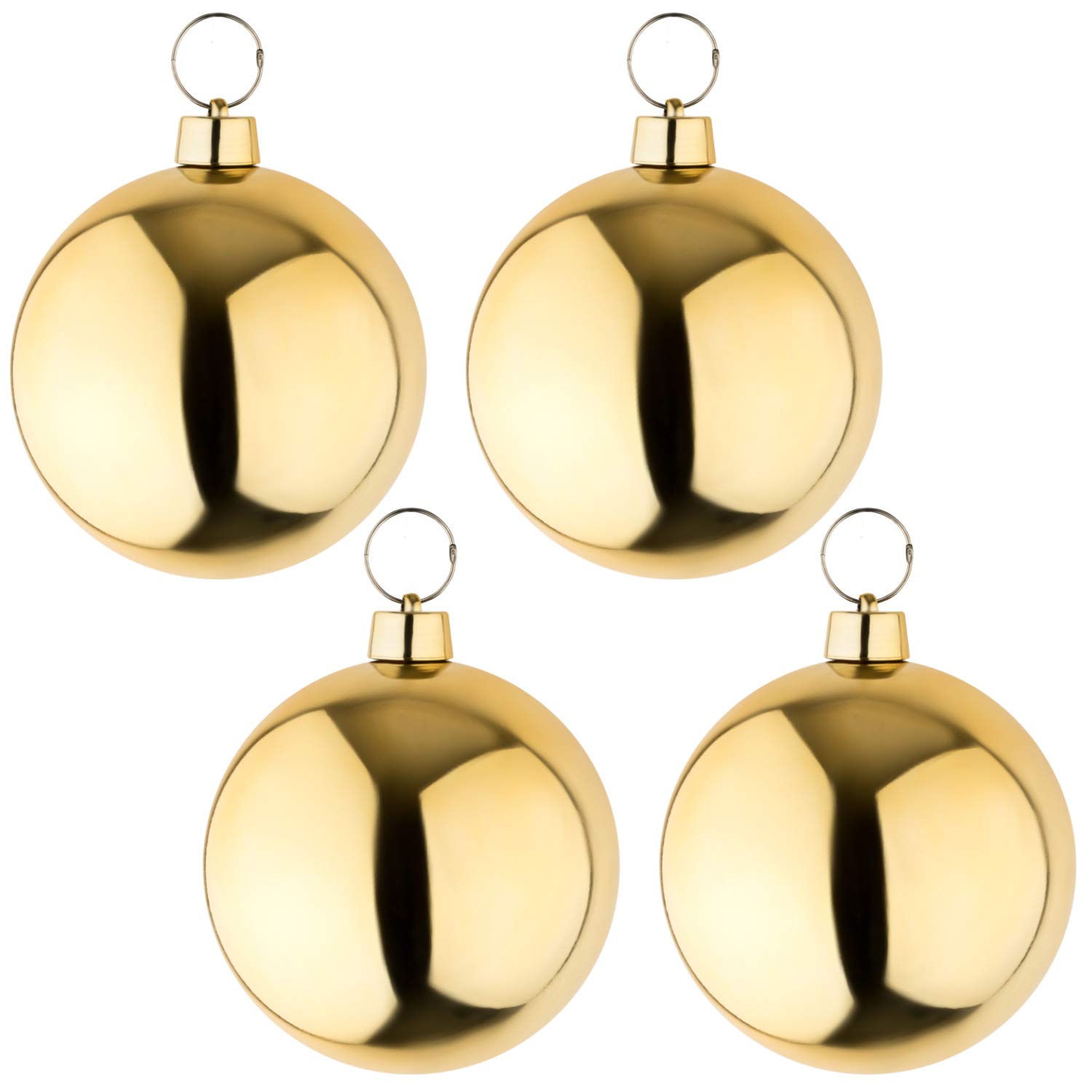4 Grandes Boules de Sapin de Noël dorées Brillantes de 25 cm de diamètre. De Haute qualité pour l'intérieur et résistante aux intempéries pour l'extérieur, avec Un Anneau métallique
