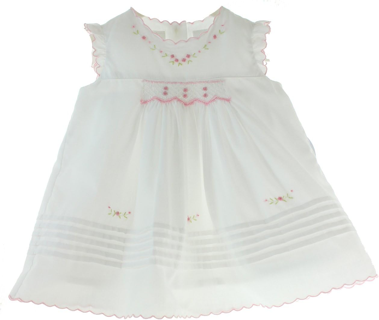 Sarah Louise Girls White Dress Pink Flowers Sleeveless Summer