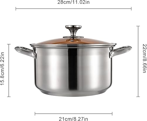 Miniatura 2 de Olla con tapa de vidrio, Olla de acero inoxidable de 3.17 cuartos de galón, Olla de inducción de sopa, Olla de inducción de ollas de cocina para