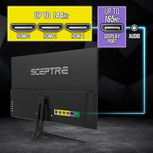 Miniatura 5 de Sceptre Monitor LED para juegos FHD 1080p IPS de 27 pulgadas hasta 165Hz 144Hz 1ms DisplayPort HDMI, FreeSync FPS RTS Altavoces integrados Negro