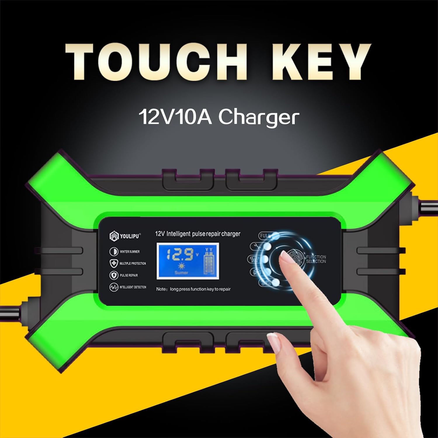 Generic Smart Pulse Battery Charger, 12V10A, LCD Display, Automatic Shutdown, Winter/Summer Mode, for Cars, Motorcycles, Minivans (12V10A)