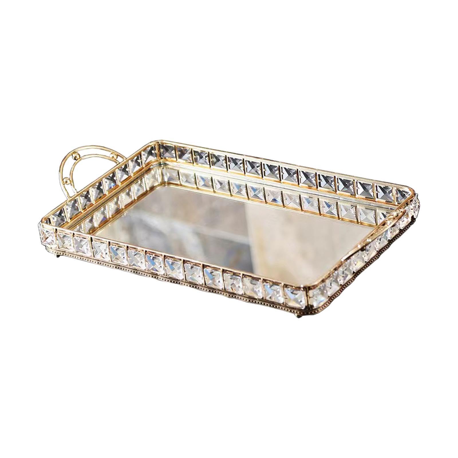Bandeja de Espejo Elegante, Bandeja de Maquillaje, Adorno de joyería para la encimera de la Sala de Estar y decoración del Dormitorio. Perfume Hecho, 40x21x7cm