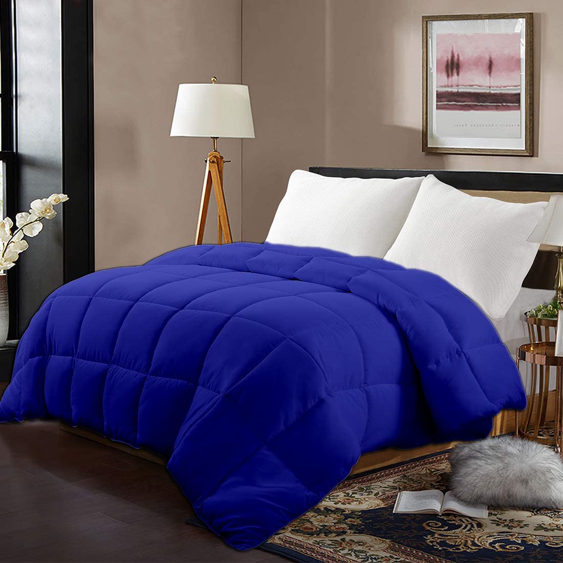 Saferay Green Bedding Quilted Comforter 1-Pc Down Alternative Bed Comforter Duvet Insert with Corner Tabs All Season Breathable Ultra Soft Lightweight Oversized Queen 98x98 Royal Blue