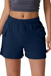 QINSEN Womens 100% Cotton Soft Casual Shorts Elastic Waist Summer Lounge Shorts with Pockets