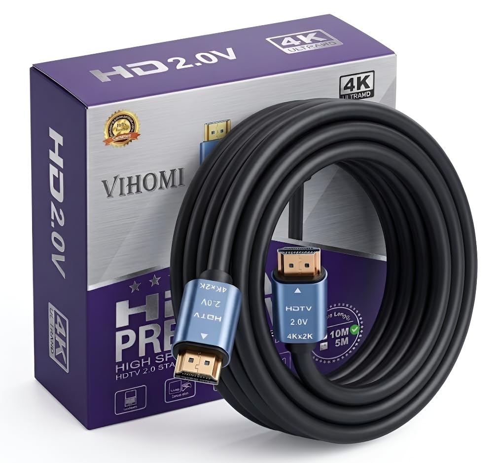 4K HDMI Cable, HDMI 2.0 High Speed Cable with Blue Metal Connectors, 4Kx2K Support, Mirror and Extended Mode for Gaming and HDTV -10 Meter-image-44