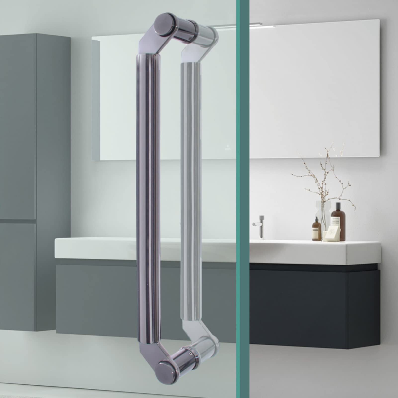 SaryEdge Commercial Push Pull Glass Door Handles,Double Sided Round Glass Door Handles for Front Door,Stainless Steel Shower Door Push Bar * 60cm *40cm,Dark Gray-44,Dark Gray-44cm (17 3/8")*40cm