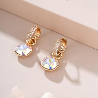 Xuping フープイヤリング 女性用 トレンディ ダングル クリスタル ハギー 14k 金メッキ キュービックジルコニア 低刺激性 イヤリング ジュエリー Ab、キュービックジルコニア、クリスタル, キュービックジルコニア, クリスタル