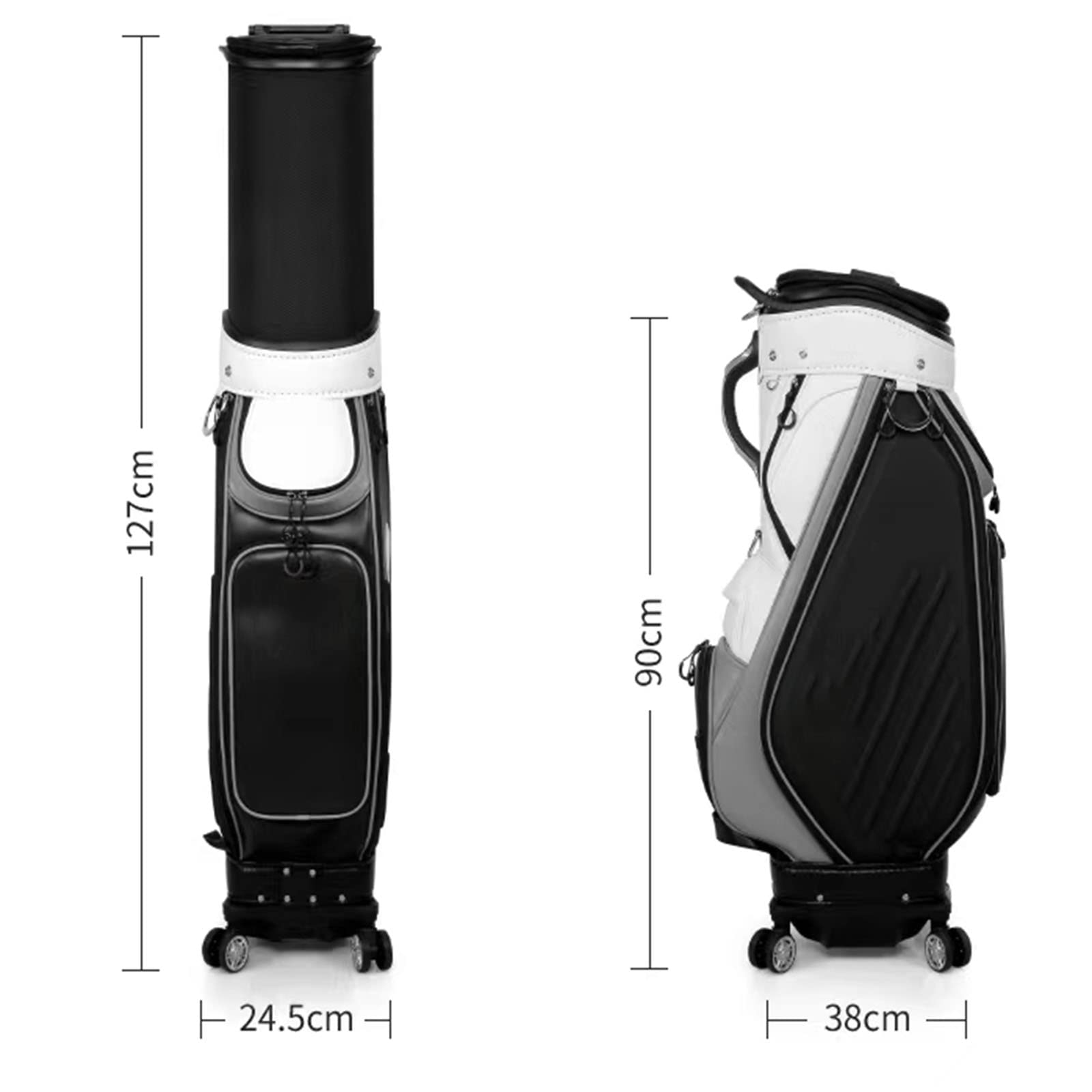 1 szt. Torba golfowa, torba golfowa z kółkami, wysuwana torba na wózek golfowy z przegrodą, łatwa do przenoszenia, unisex (Black)