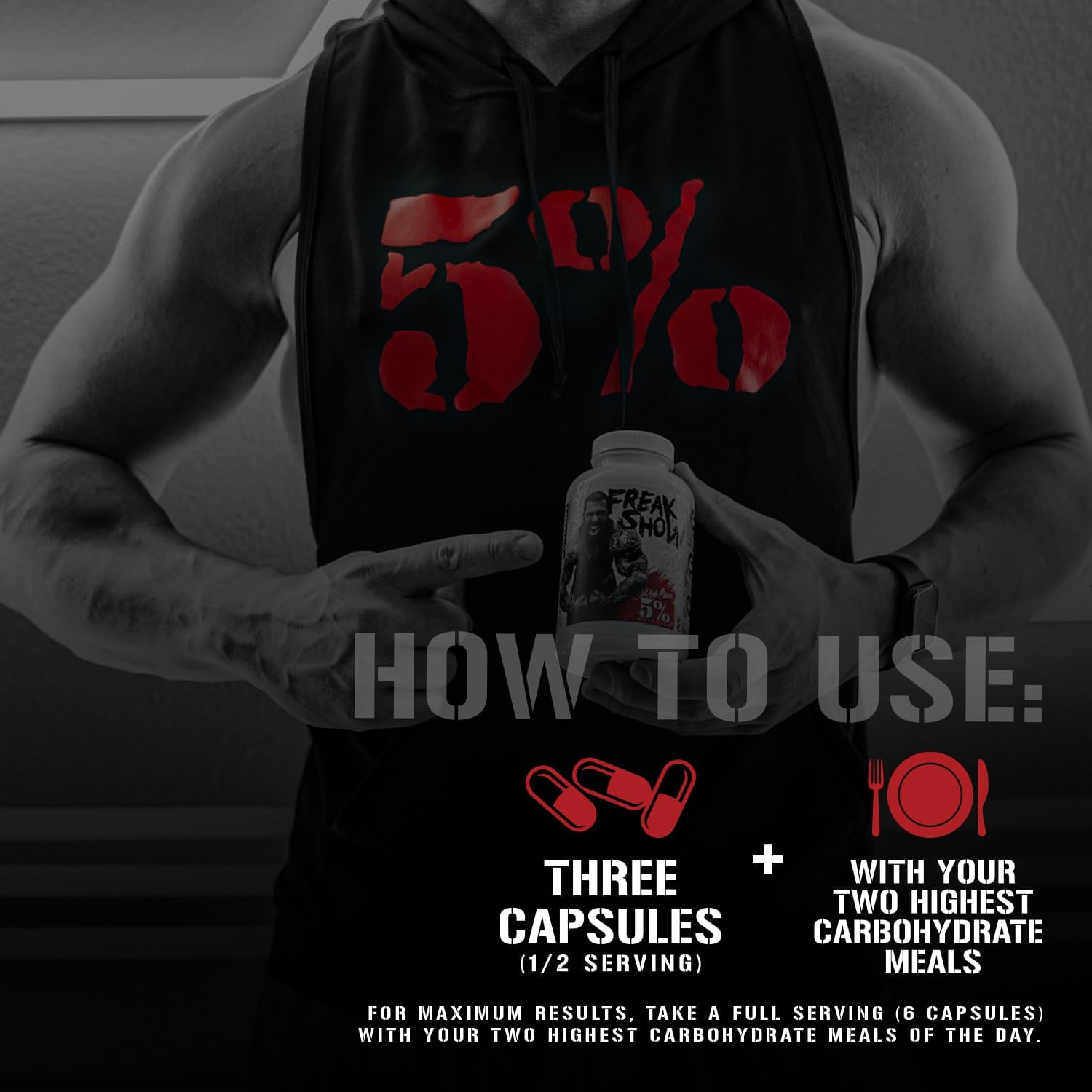 5% Nutrition Rich Piana Freak Show | Muscle Builder | Berberine, Gymnema Sylvestre, Banaba Powder | 180 Capsules (30 Days)