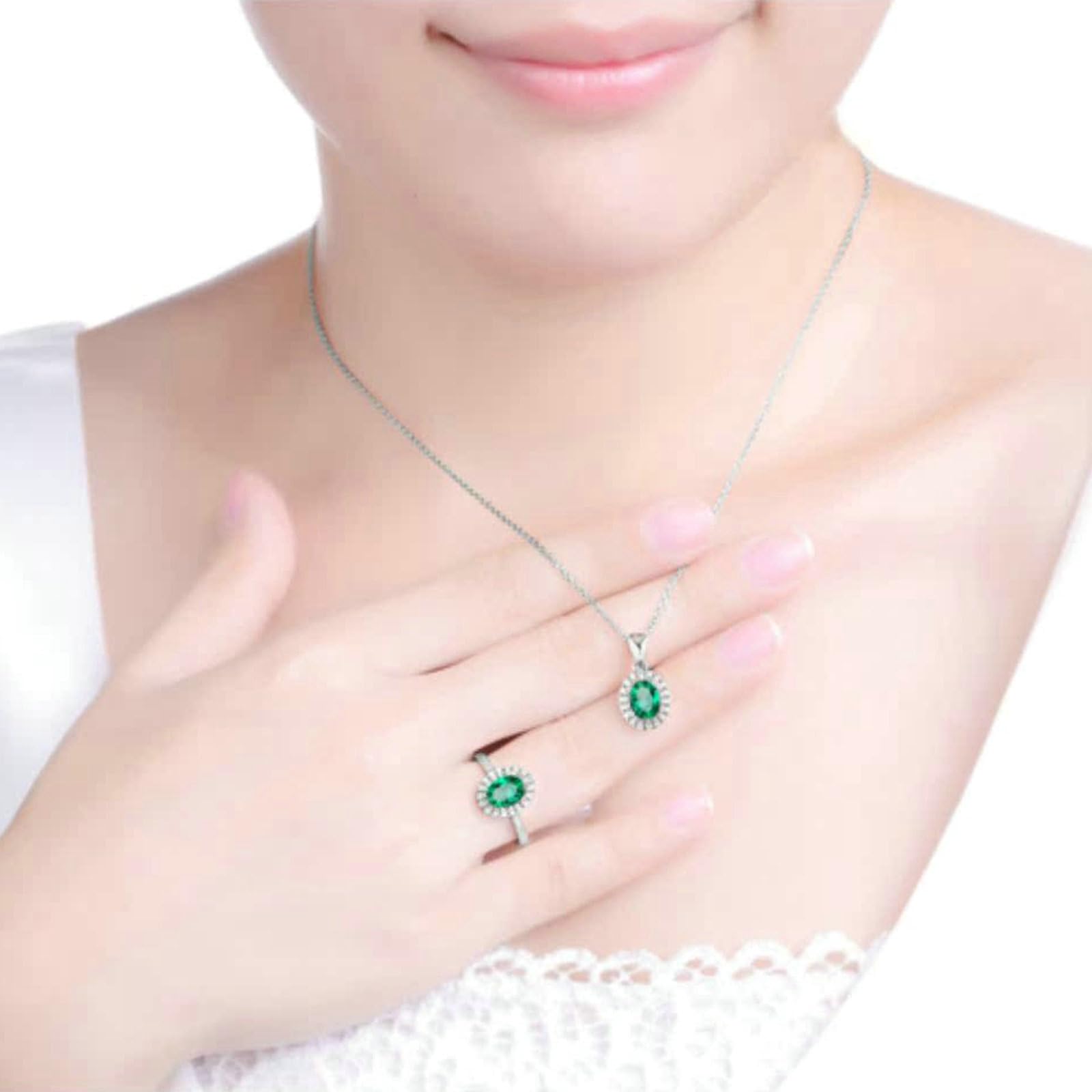 Anillo de compromiso de platino para mujer, anillos de boda de aniversario para ella con esmeralda ovalada de 1 ct y moissanita de 0,25 quilates, tamaño H 1/2-V 1/2