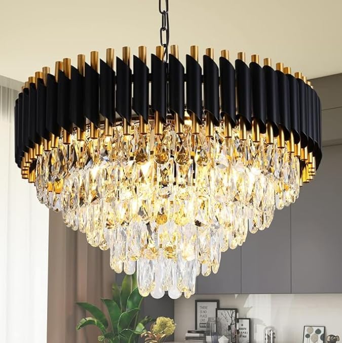 Buy SUANI Modern Crystal Black Gold Chandeliers with Ceiling Light ...