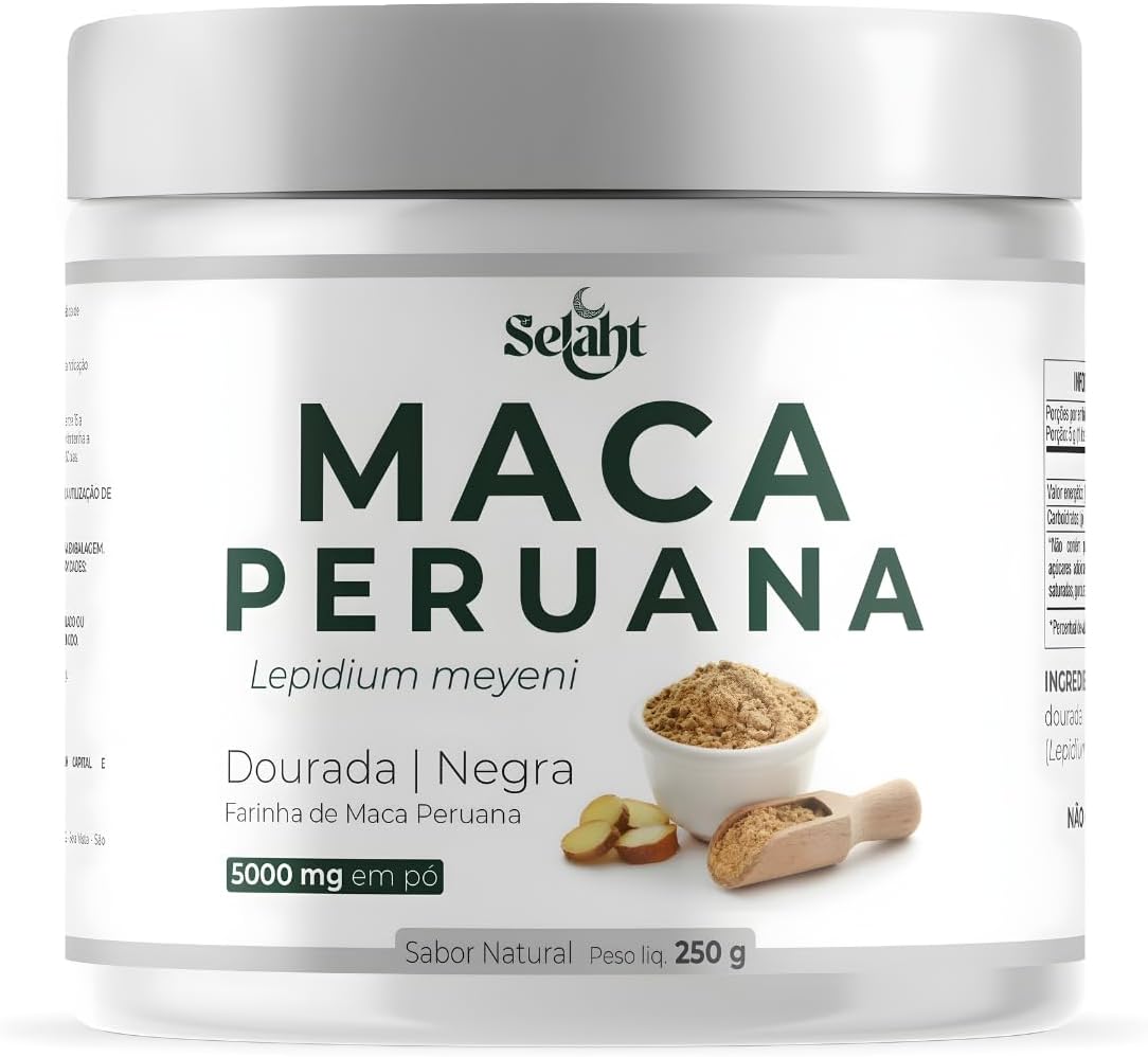 Maca Peruana Solúvel Selaht 250g – Pó Natural Orgânico, Maca Dourada e Negra, Sem Glúten