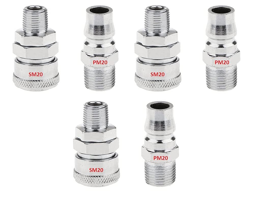 AASONS QRC SM20+PM20 Pneumatic Air Line Hose Quick Release Fittings Connector Coupler 1/4" BSP (Pack Of 3 Sets)-image-48