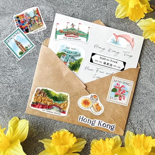 Navy Peony Kosmopolitische Hong Kong Reiseaufkleber (28 Stück) - Aquarell, Hongkie-Themen Urlaubsaufkleber für Tagebücher, Scrapbooks, Gepäck, Wasserflasche