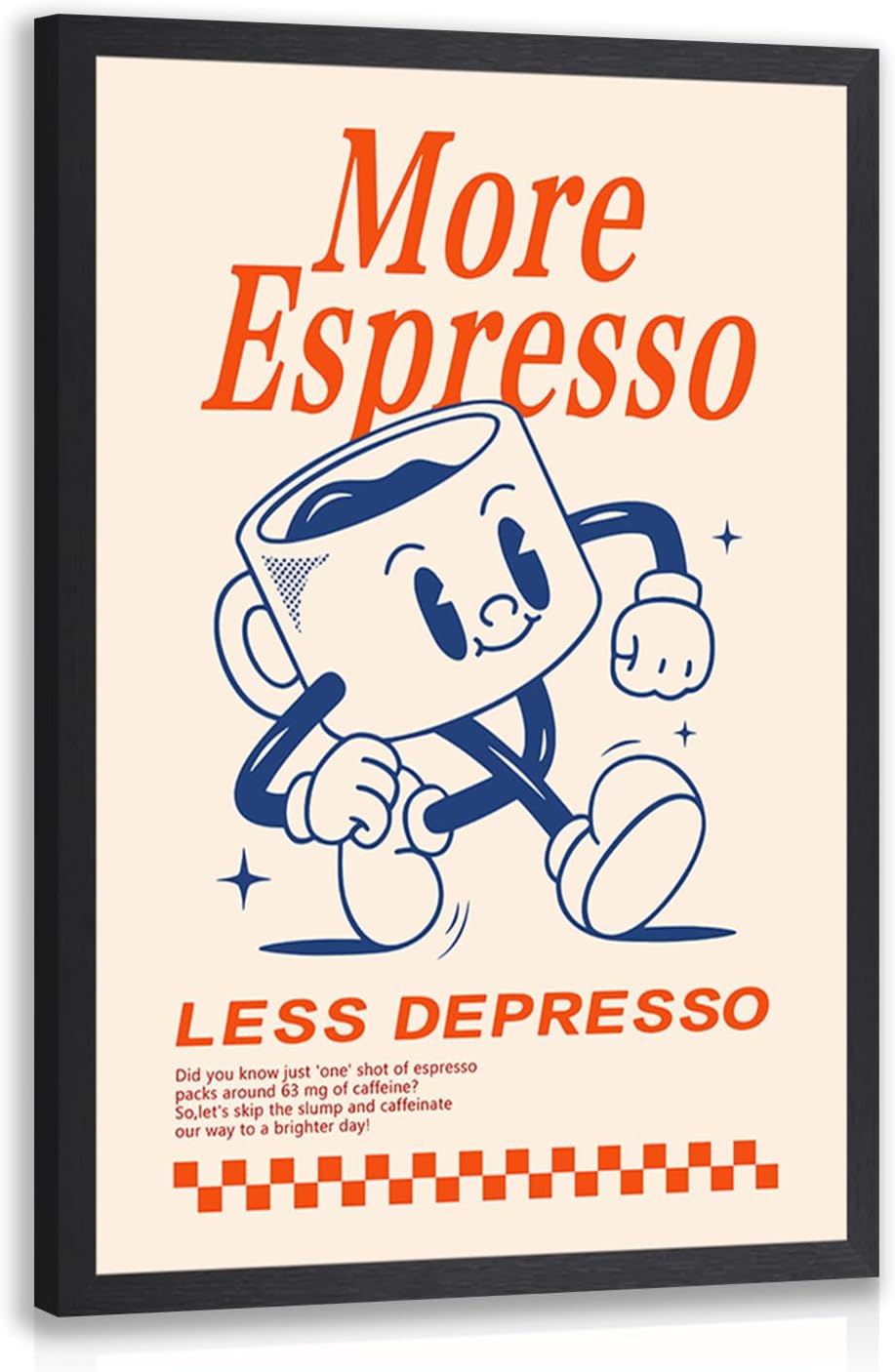 GELDSTEI Wood Framed Cute Coffee Wall Art, More Espresso Less Depresso Wall Decor, Funny Coffee Bar Aesthetic Picture, Vintage Cafe Bar Poster Print, Retro Cafe Cup Canvas Painting for Kitchen 12x16 Inch
