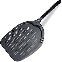 Professional Aluminum Pizza Paddle, 12 Inch Perforated, Restaurant Grade, Long Handle Non-Stick Metal Pizza Peel for Outdoor Oven