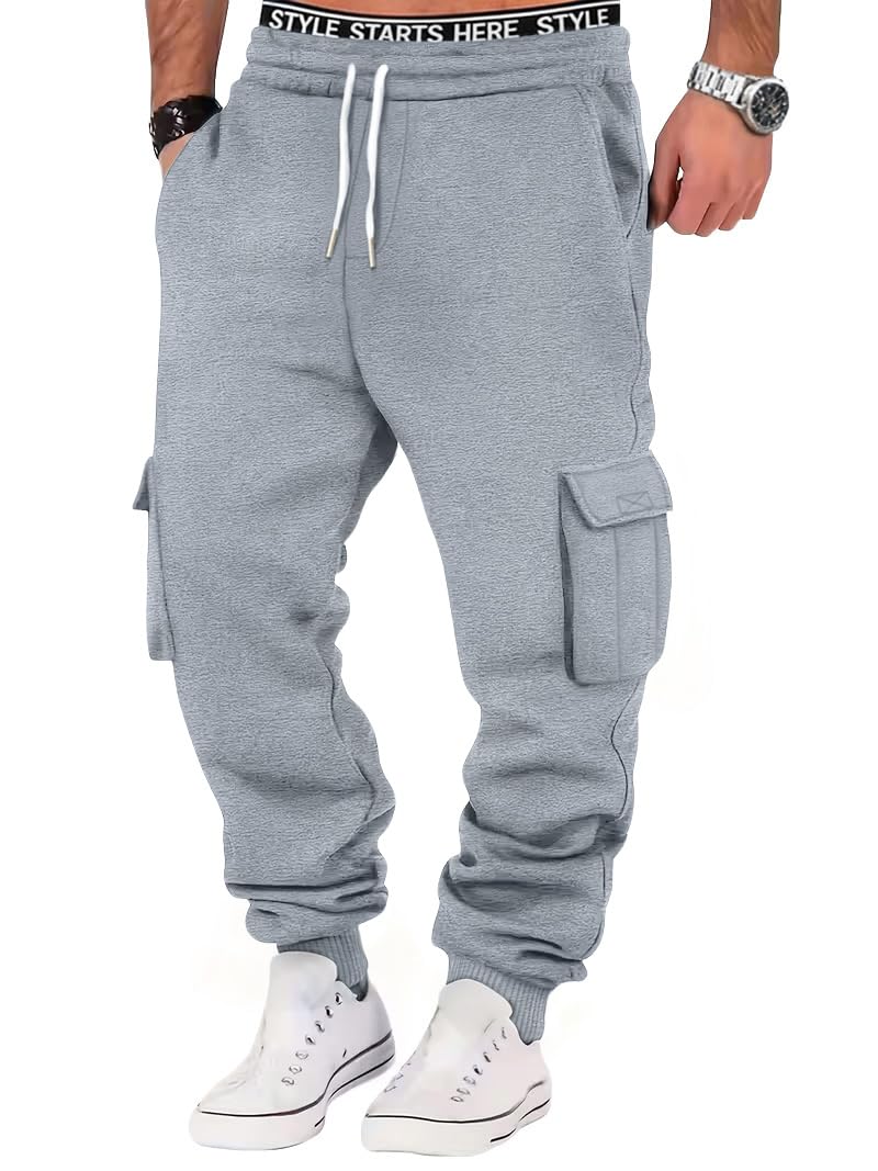 CLOAKA Jogginghose Herren Baumwolle Casual Baggy Jogginghose Elastische Taille mit Kordelzug Cargo Sweatpants Herren mit Taschen