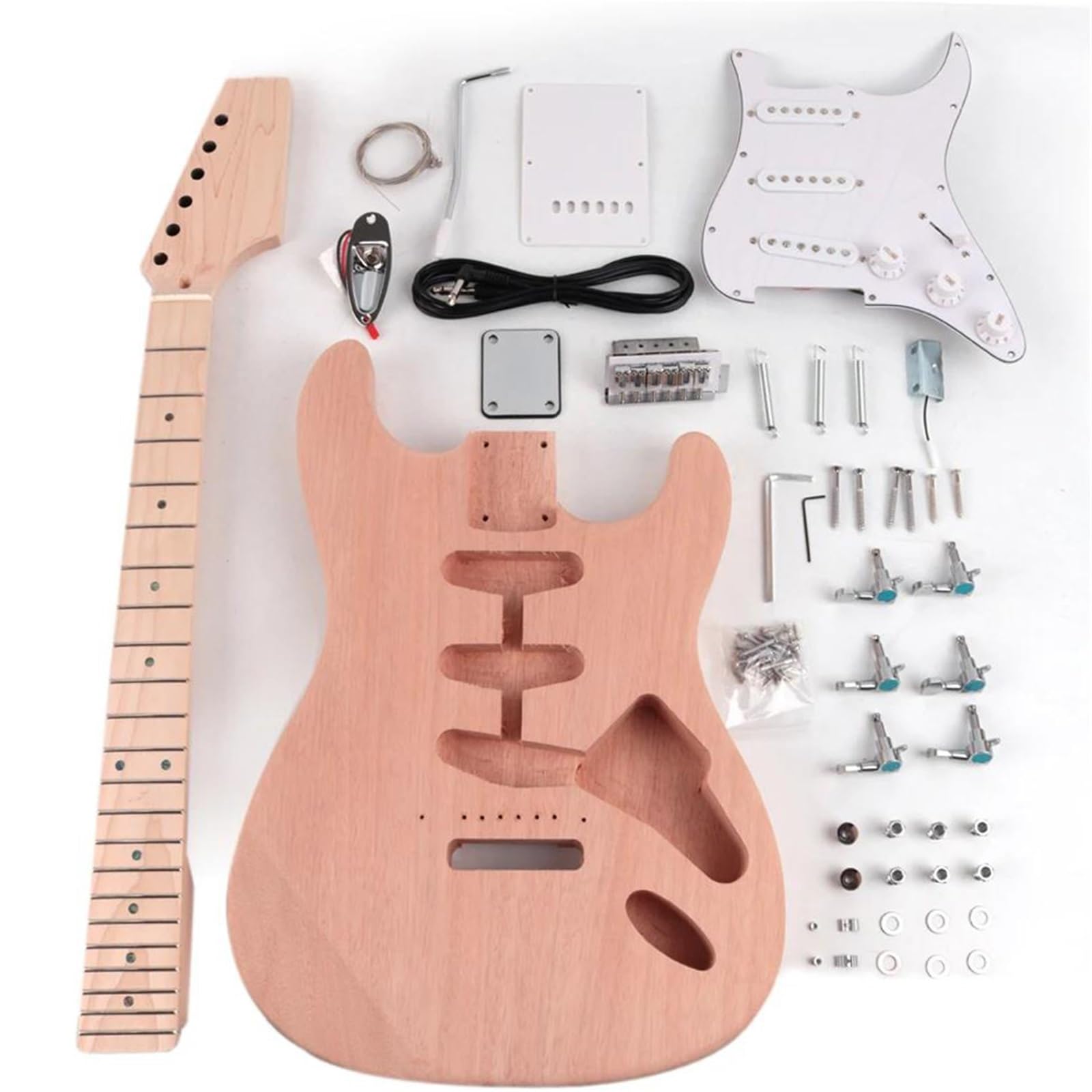 Unfinished Guitar Body Paddle Headstock Electric Guitar Kits Maple Fingerboard Dot Inlay Mahogany Body With All Hardware