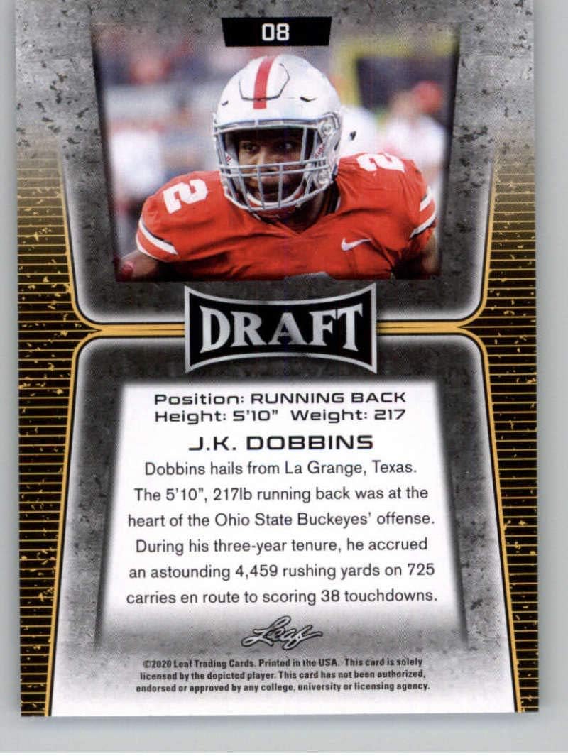 2020 Leaf Draft #8 J.K. Dobbins RC - Ohio State Buckeyes Baltimore Ravens (RC - Rookie Card) NM-MT NFL Trading Football Card