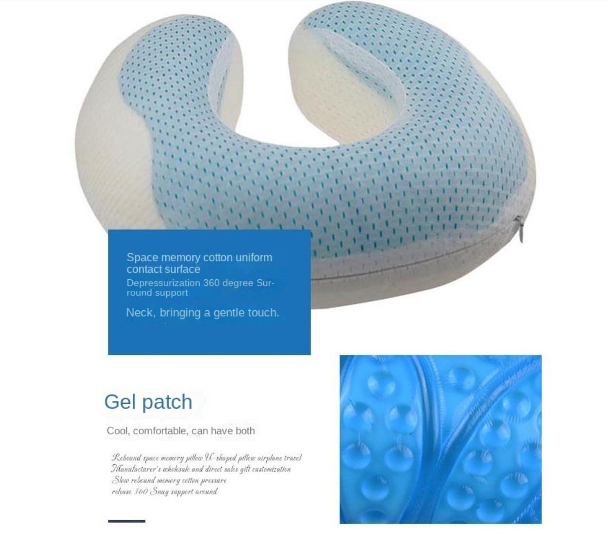 Almohada para El Cuello Almohada de Viaje Espuma viscoelástica Gel para el Cuello en Forma U para avión Soporte de Viaje de Cojín(White)