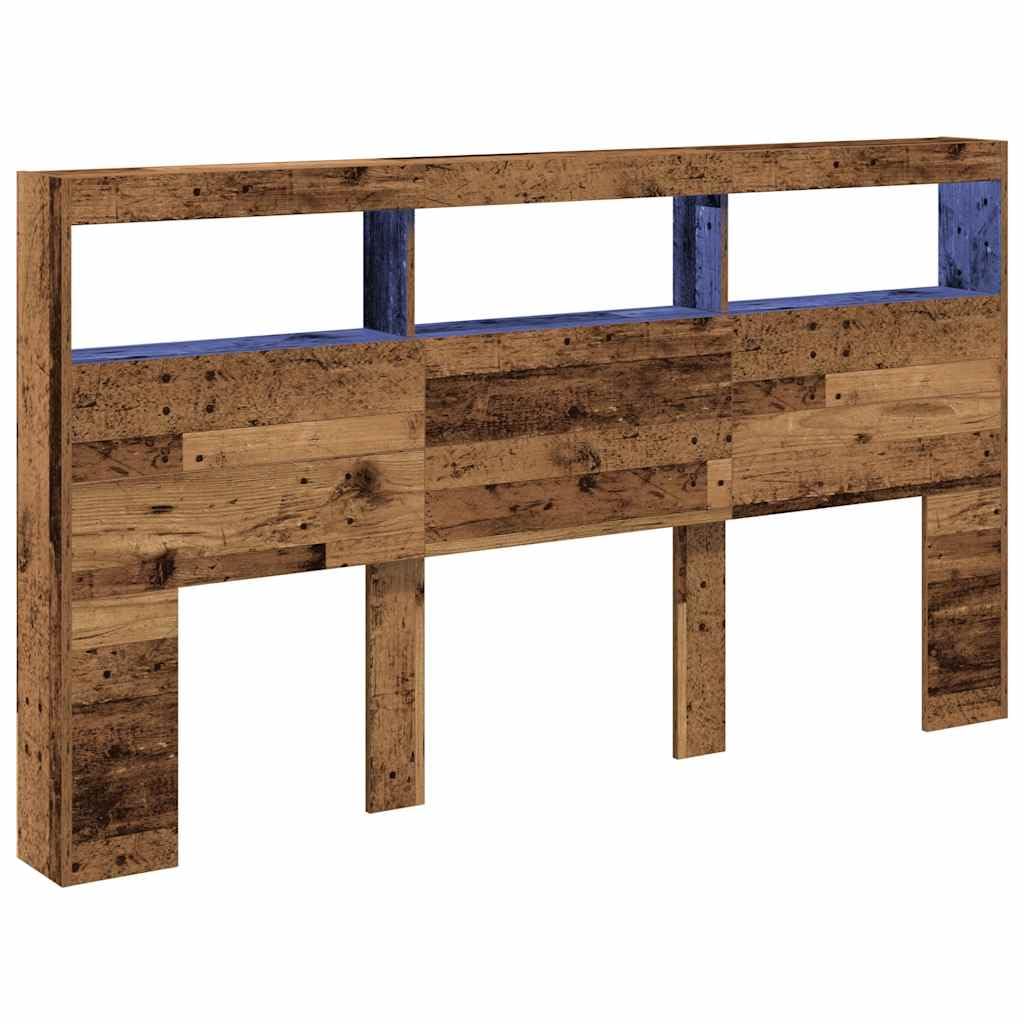 vidaXL Cabecero de Cama con LED Madera Vieja 180x17x102 cm, cabecero, Armario de Cama, cabecero con estantería, cabecero de Cama con almacenaje