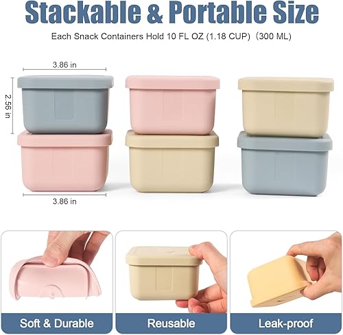 Miniatura 2 de 6 recipientes de silicona de 10 onzas con tapas, recipientes de silicona para almacenamiento de alimentos, contenedor de aperitivos para bebés,