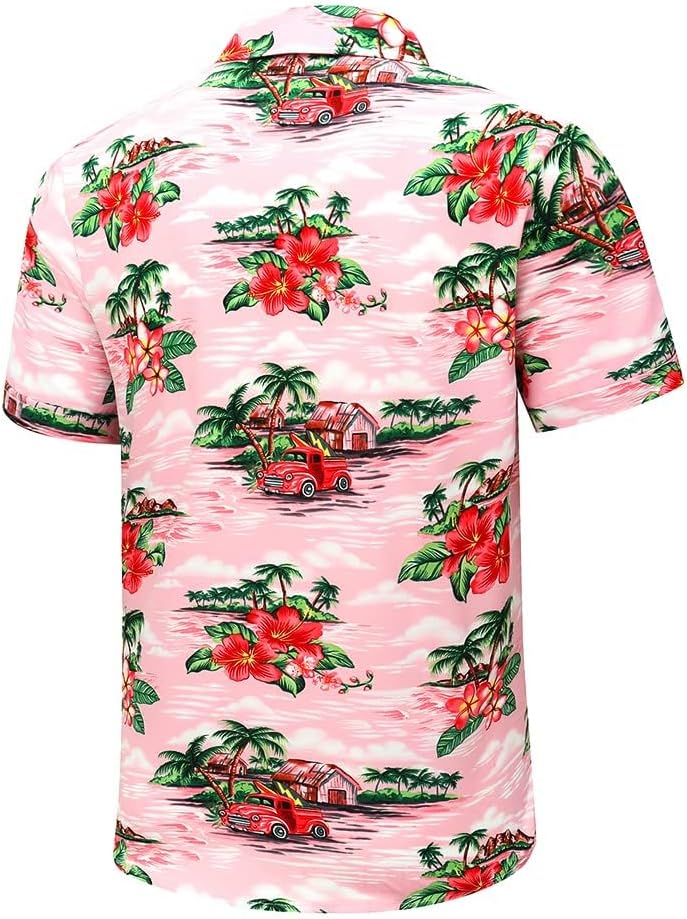 SheLucki Hawaiian Shirt for Men, Unisex Summer Beach Casual Short Sleeve Button Down Shirts, Printed Palmshadow Clothing - Image 5