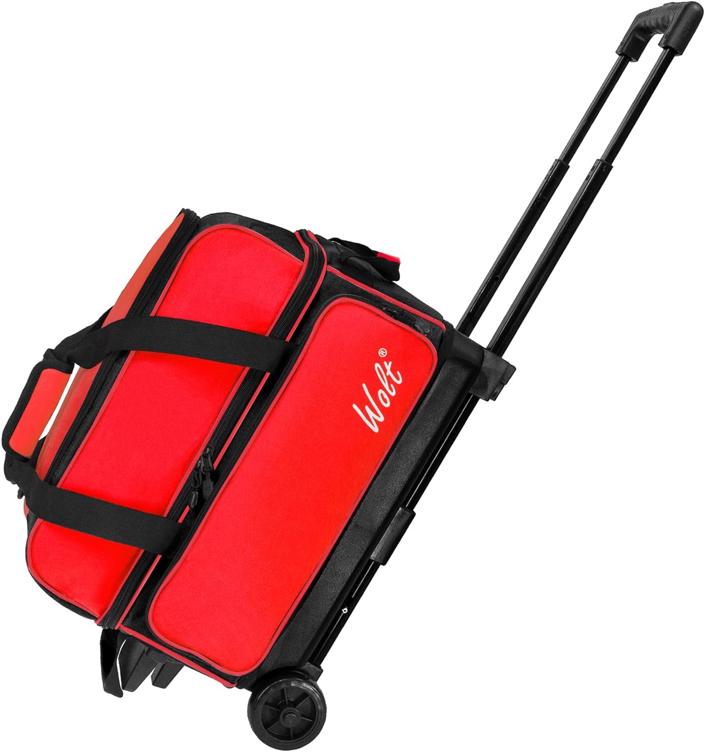 WOLT Double Roller 2 Ball Bowling Bag with Separate Shoe Compartment, Large Capacity Bowling Ball Bag with Accessory Pocket, Retractable Handle Extends to 40"