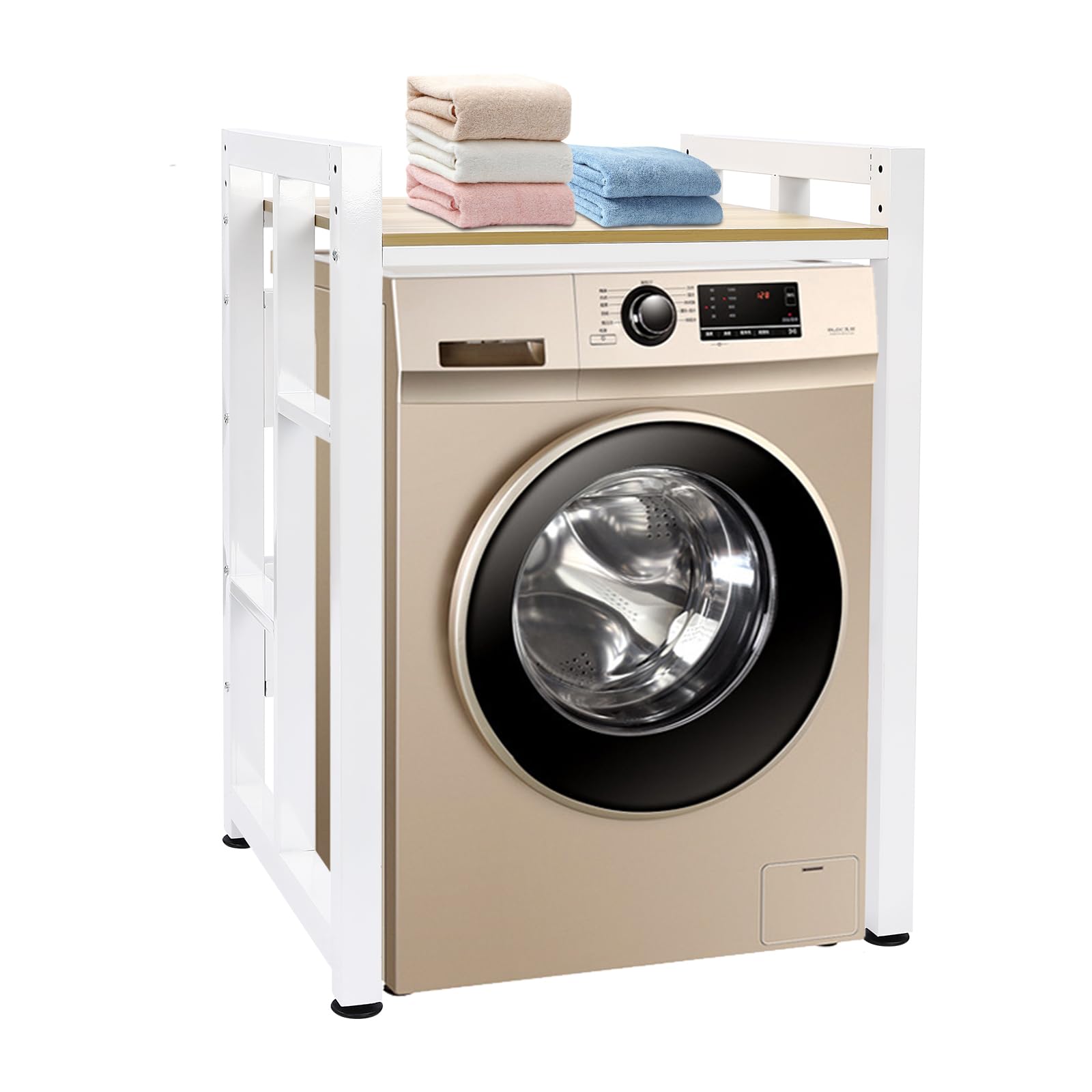 CURIEUYU Washer Dryer Stacking Rack Stand, Washer and Dryer Storage Shelf, Organizer Rack for Bathroom Laundry Room (White)