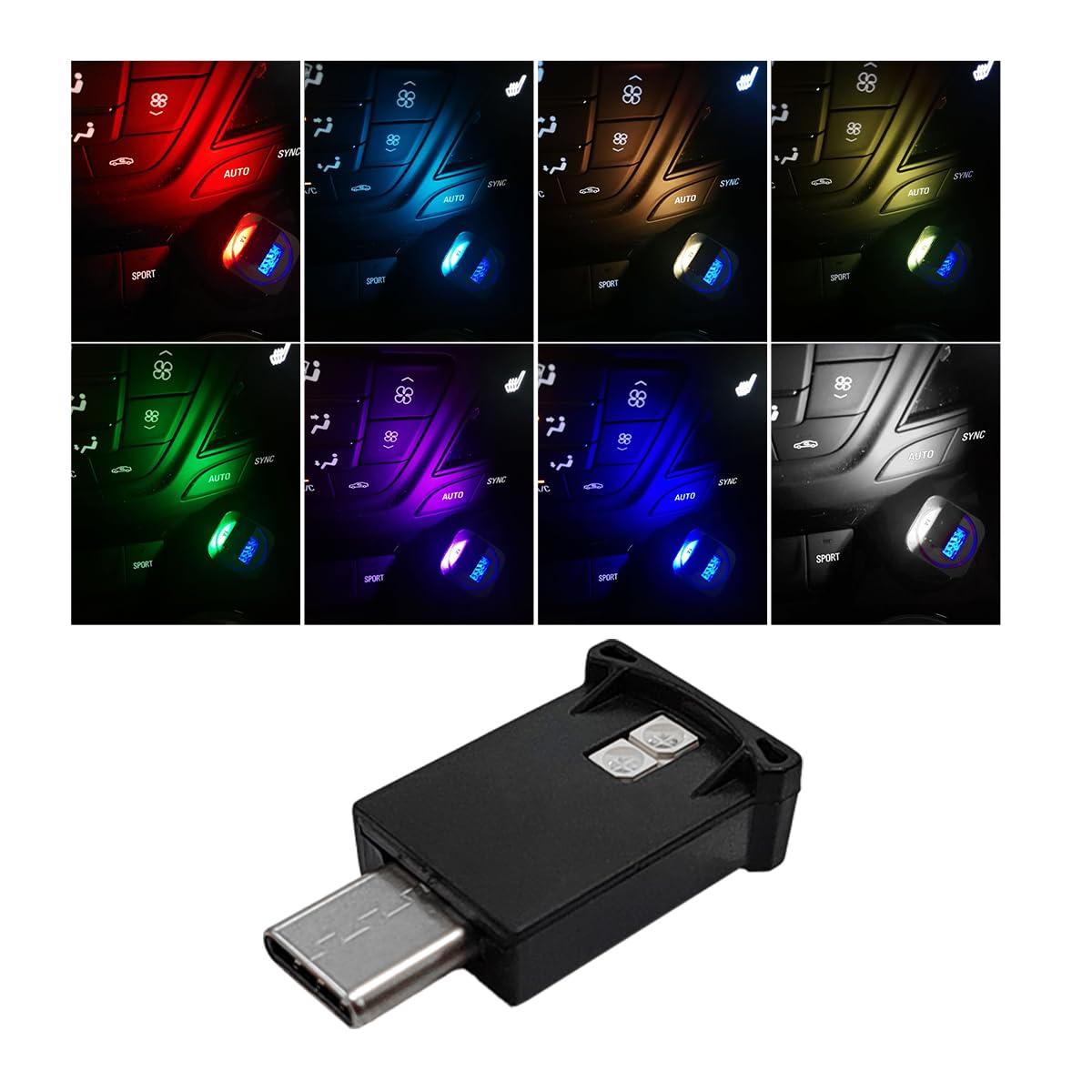 USB Type C LED Ambient Light Mini 8 Colors RGB LED Light Adjustable Brightness Interior Atmosphere Lamp for