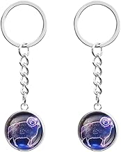 2pcs Porte-clés Veilleuse du Zodiaque 12 Constellations Porte-clés Lumineux Veilleuse Porte-clés Sphère de Verre Lumineuse Constellation Porte-clés pour Hommes Femmes