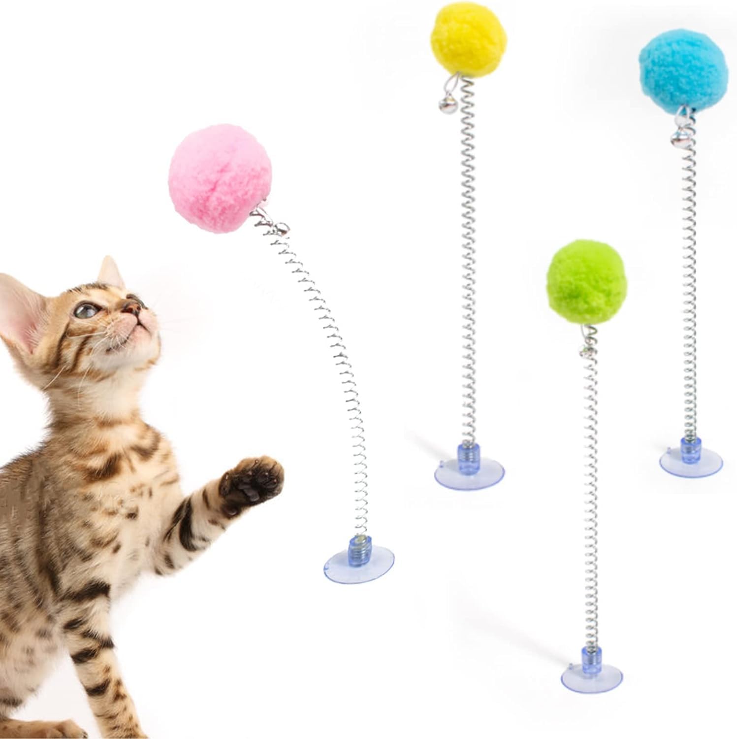 ANTOLE Cat Spiral Spring Toy,Feather Toy to Kill Time and Keep Fit Interactive,Colorful Balls Cat Toy for Swatting,Biting,Hunting Kitten Toys