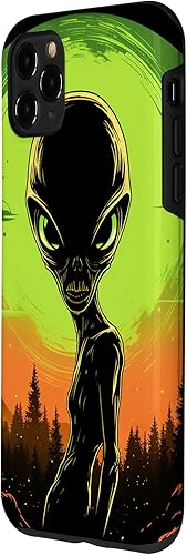 Vista 26 de iPhone 14 Pro Cute Green Alien Head UFO Space Face Alien Case