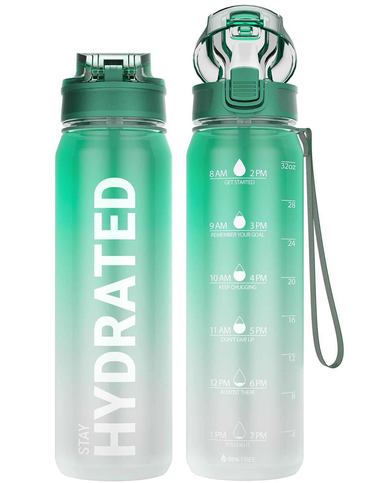 Sahara Sailor Water Bottle, 32oz Motivational Water Bottles with Time Marker, Sports Water Bottle with Silicone Spout and Straw, Tritan, BPA Free, Leakproof Bottle with Wide Mouth