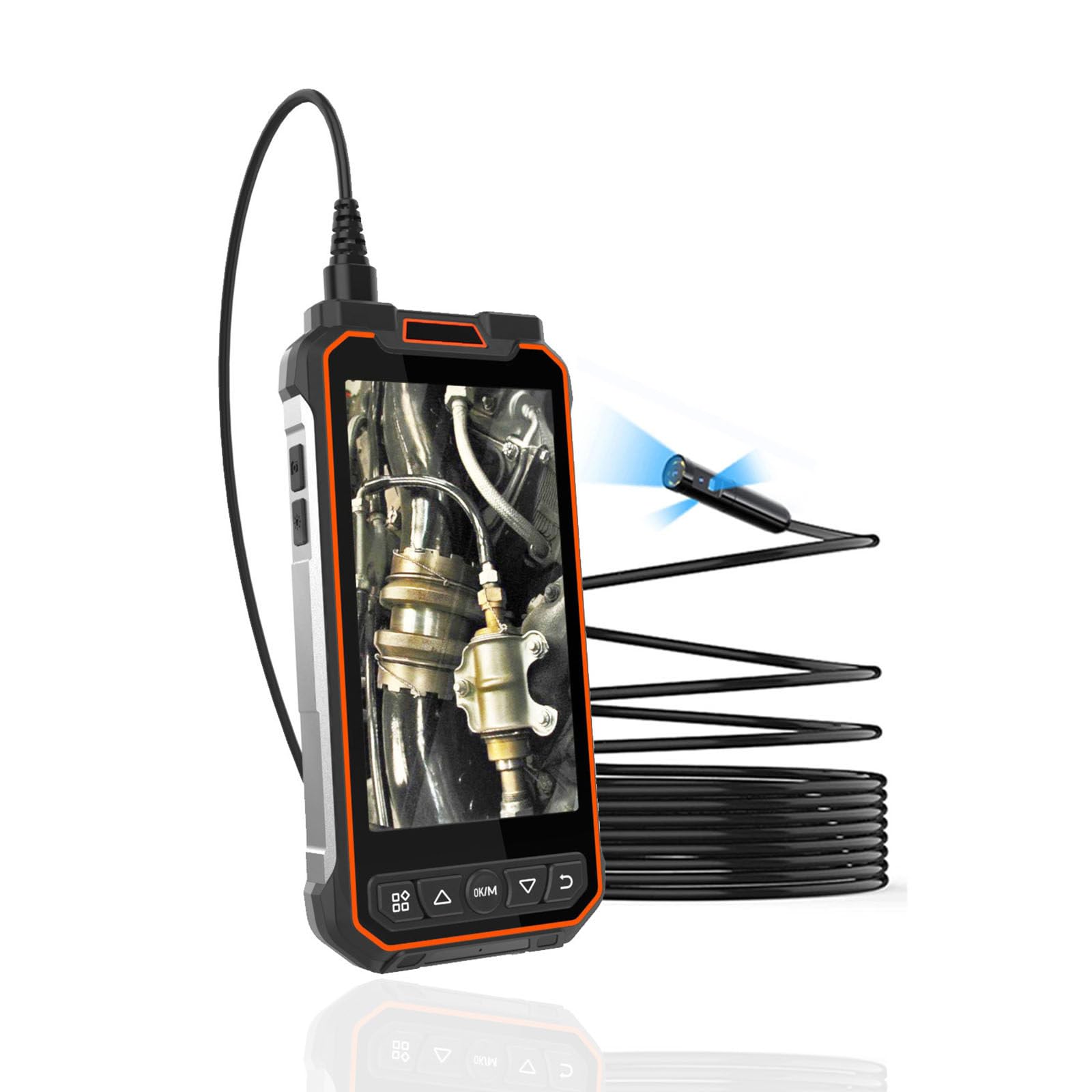Endoscopio industriale a tre lenti Schermo IPS da 5.0 pollici 1080P Monitoraggio endoscopio portatile Telecamera serpente IP67 Impermeabile 3000MAH,10M