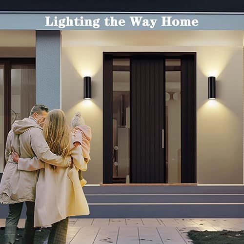 Miniatura 5 de Paquete de 2 luces de pared para exteriores, del atardecer al amanecer, luces LED de pared cilíndricas hacia abajo, impermeables, 3000 K, modernas