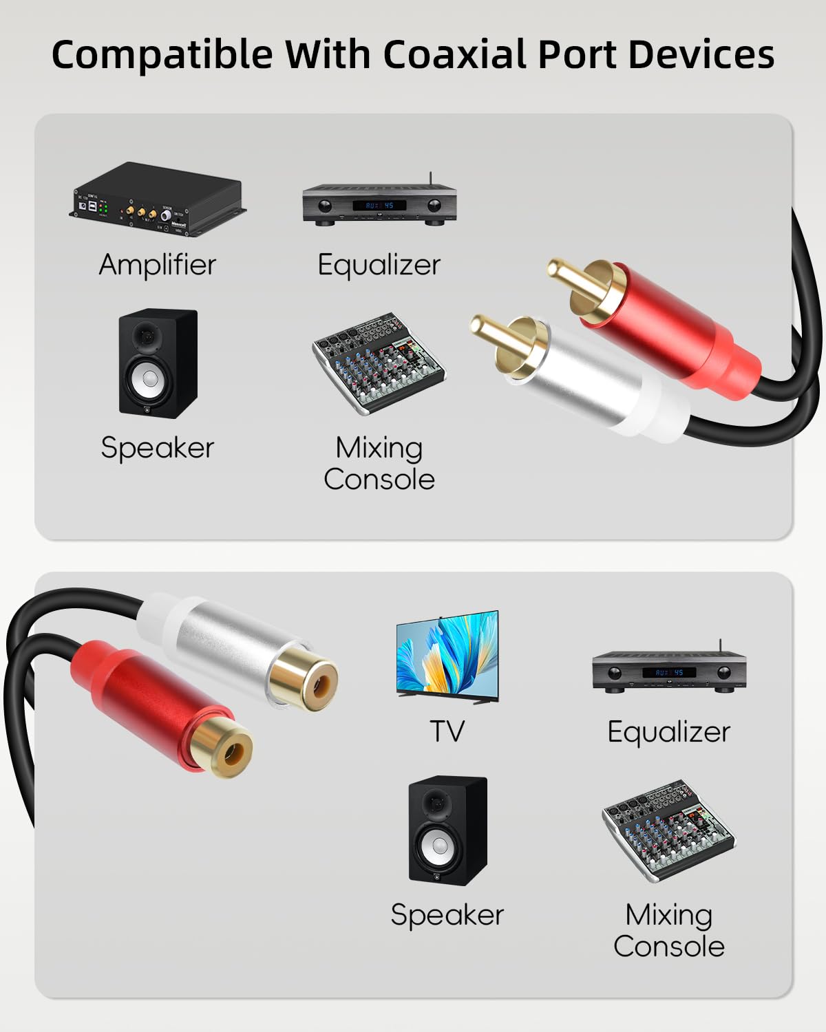 RAWAUX RCA Kabel 3M, 2 RCA Mannelijk naar 2 RCA Mannelijk Stereo Audiokabel, Rood en Witte Digitale Audio Lead Subwoofer Kabel voor Luidspreker