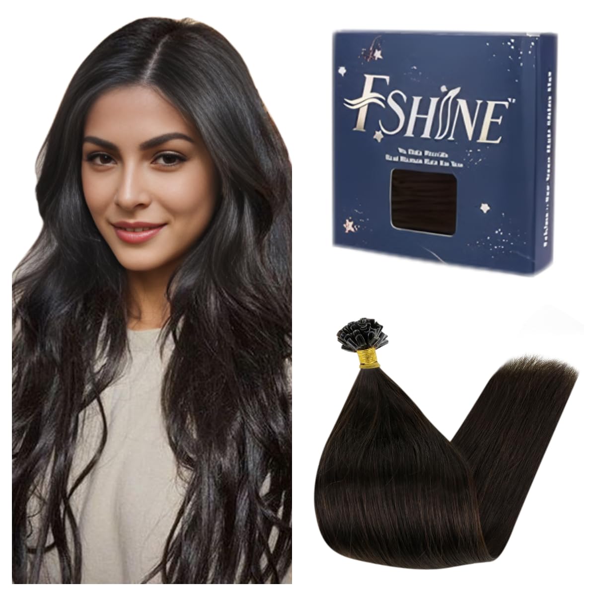 Fshine Regalo Di Natale Extension Cheratina Capelli Veri 55CM 50g Remy Capelli Keratin Extension Castano Scuro Hair Extension Human Hair 1g/ciocca Extension Lisci Capelli U-tip Extension #2