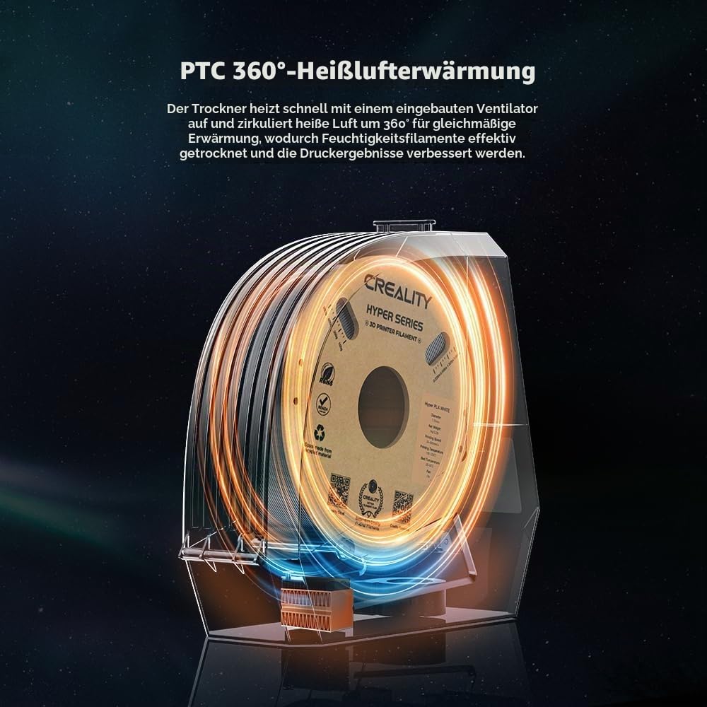 Creality Space Pi Filament Trockner, 3D-Drucker Trockenbox gegen Stringing & sprödes Filament, 360° PTC-Heizung, LCD Touchscreen & 48h Timer, für 1.75/2.85mm PLA PETG ABS TPU Nylon ASA