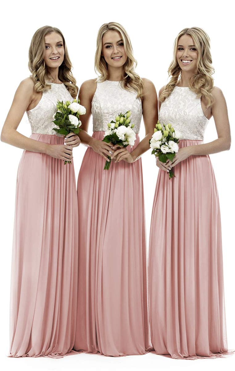 Lecureler Women's Blush Long Lace Prom Bridesmaid Dress Size 18