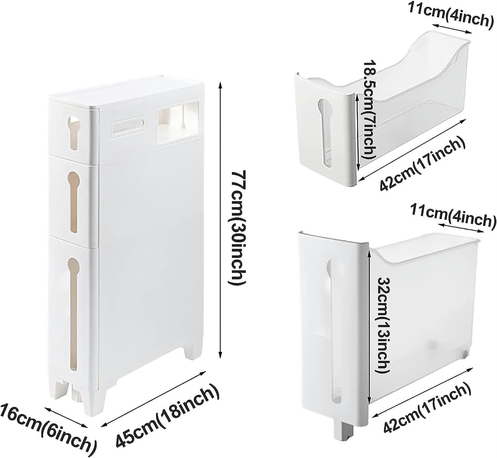 Mobile da bagno sottile con 4 cassetti e 2 rotelle, grande capacità, per spazi ristretti.