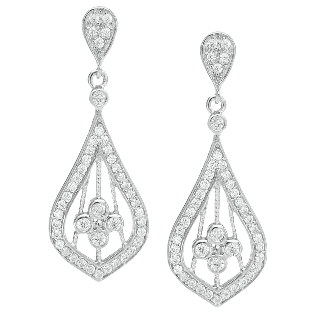 Orecchini A Lampadario In Argento Sterling Rodiato Con Zirconi – Gioielli Da Sposa, 10mm, Chiusura A Fili
