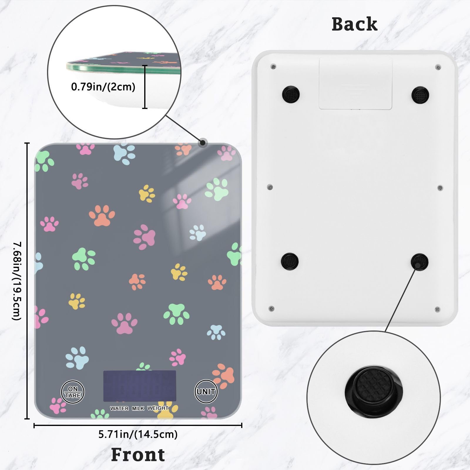 Food Scale Kitchen Scale Food Scales Digital Weight Grams and Ounces Small Electronic Food Scale for Baking Cooking Colorful Paw Prints Grey
