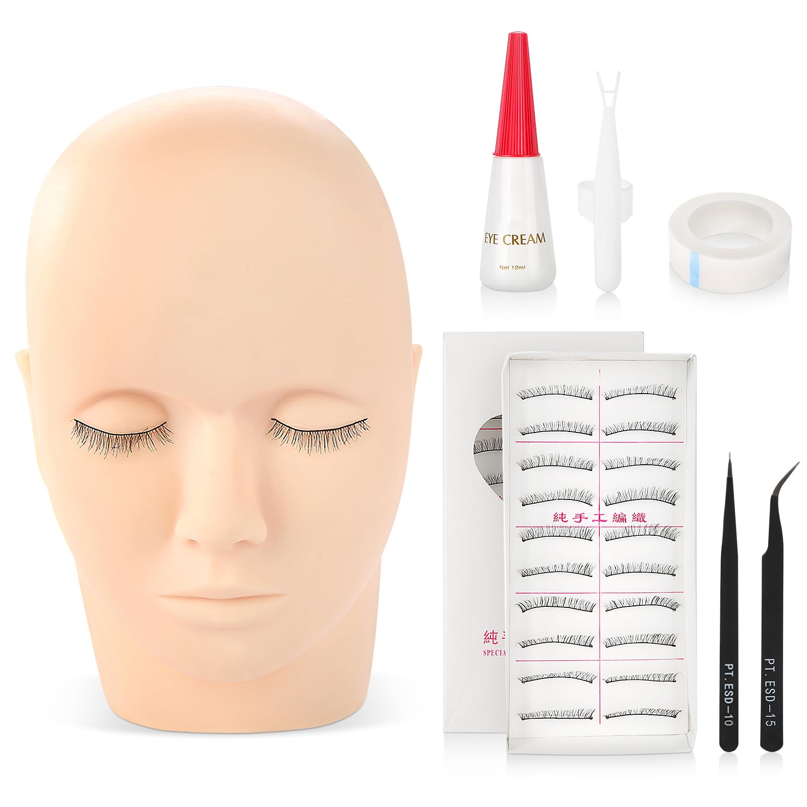 Cocoarm Lashes Kit for Beginner Eyelash Extensions Practice Set Mannequin Training Head False Eyelash Make Up Practice Kit for Makeup Training and Eyelash Graft