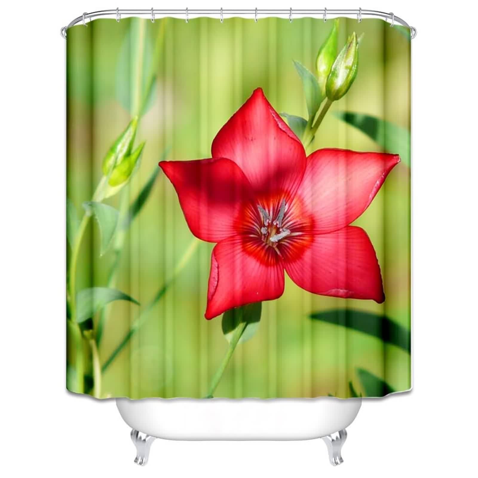 Rideau de douche lin rouge motif indien 220x180cm sous pente